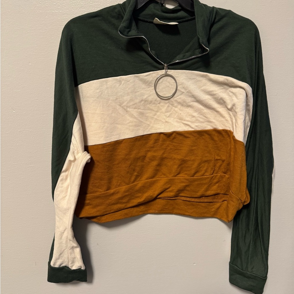 Green, White, and Brown Colorblock Pullover